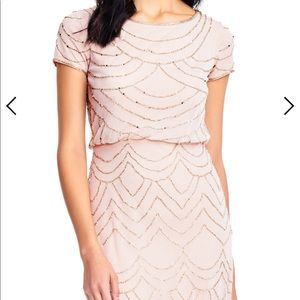 Adrianna Papell Short Sleeve Beaded Blouson Gown